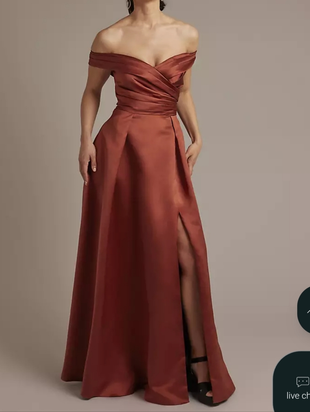 Satin Off-the-Shoulder Ball Gown Dress Cinnamon